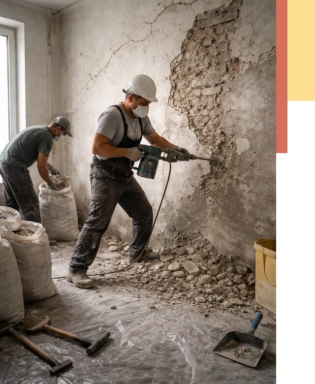 Демонтаж штукатурки со стен в Заволжье от 7332 руб/м² — быстро и недорого | ОТДЕЛОЧНИК-Звл
