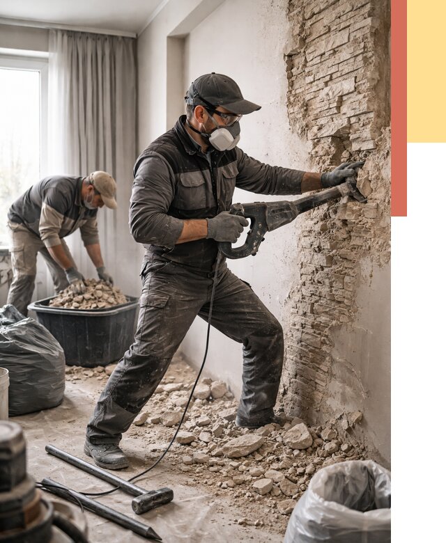 Демонтаж декоративного камня в Заволжье от 1477 руб/м² — быстро и недорого | ОТДЕЛОЧНИК-Звл