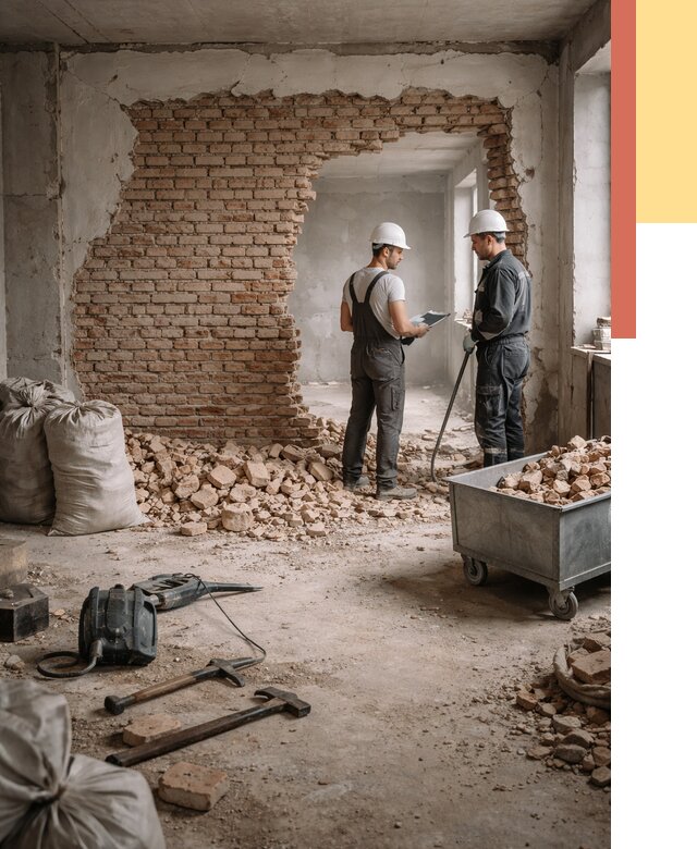 Демонтаж кирпичных стен в Заволжье от 4277 руб. — быстро, недорого, под ключ | ОТДЕЛОЧНИК-Звл