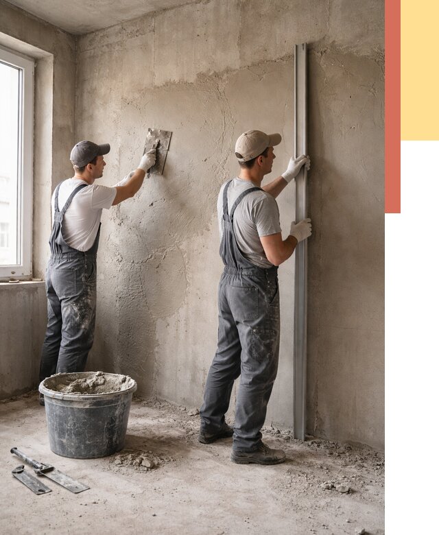 Штукатурка бетонных стен в Заволжье от 4583 руб/м² — качественно и быстро | ОТДЕЛОЧНИК-Звл