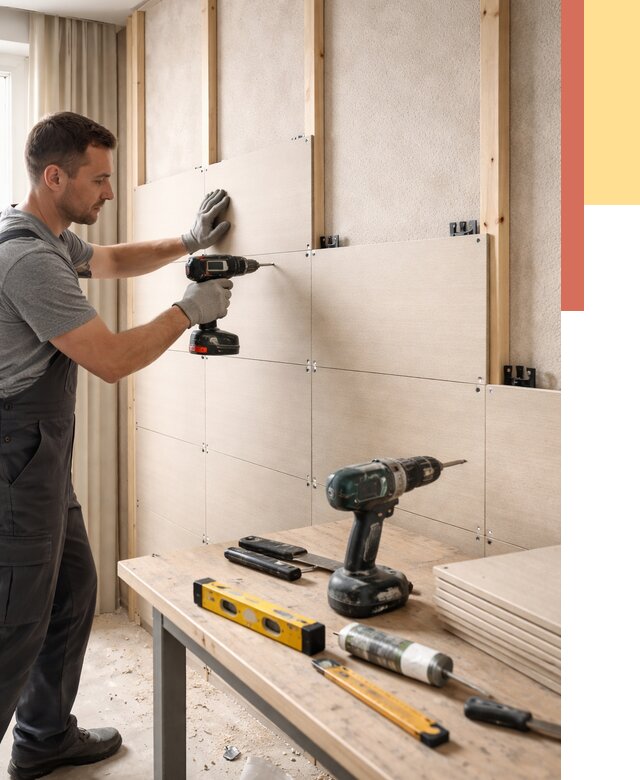 Монтаж МДФ панелей на стены в Заволжье от 1273 руб. под ключ | ОТДЕЛОЧНИК-Звл