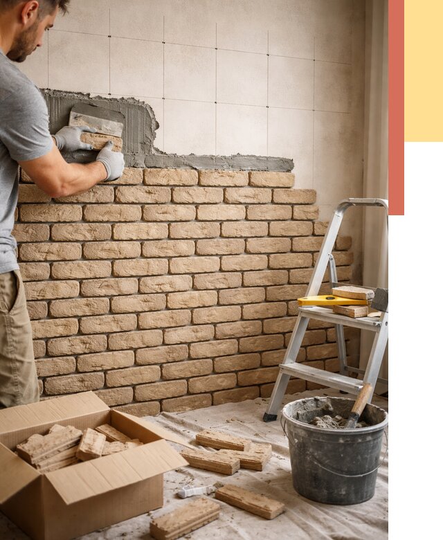 Монтаж декоративного кирпича в Заволжье от 3259 руб./м² — быстро и недорого | ОТДЕЛОЧНИК-Звл