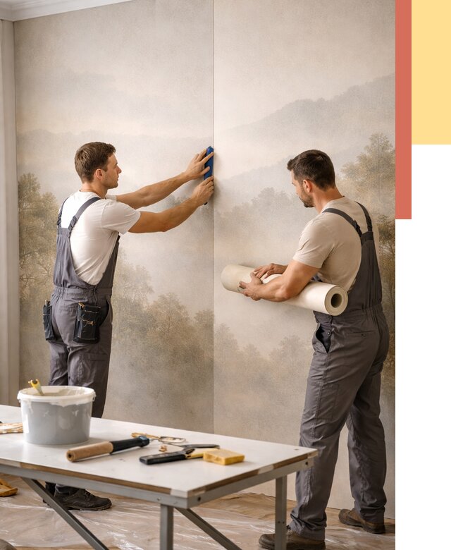 Поклейка фотообоев в Заволжье от 8656 руб/м² — быстро и недорого | ОТДЕЛОЧНИК-Звл