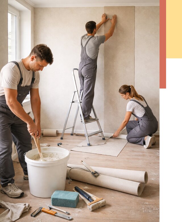 Оклейка стен обоями в Заволжье от 3564 руб/м2 — быстро и недорого | ОТДЕЛОЧНИК-Звл