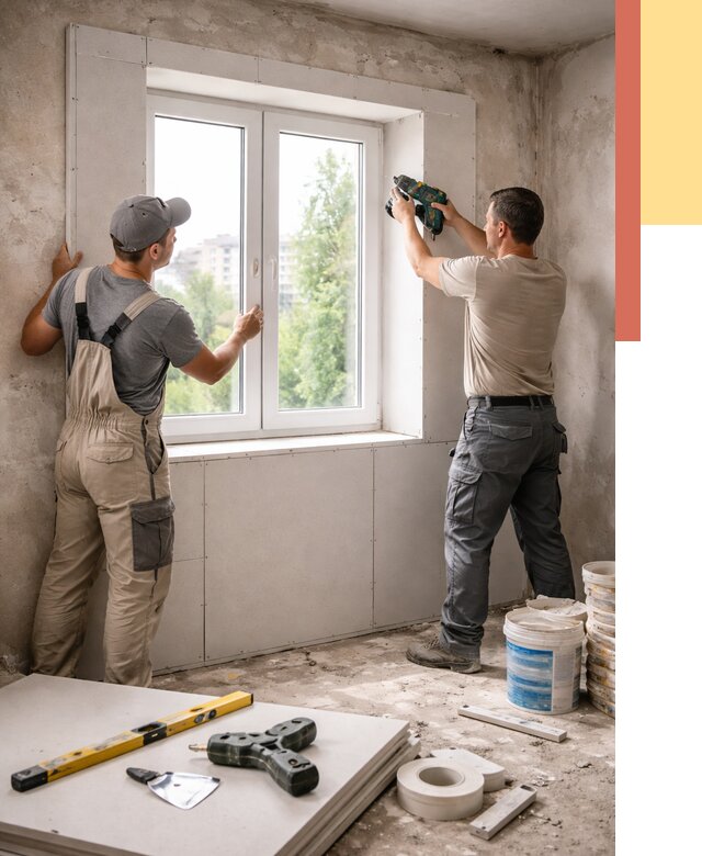 Монтаж откосов из гипсокартона в Заволжье от 4583 руб. под ключ | ОТДЕЛОЧНИК-Звл