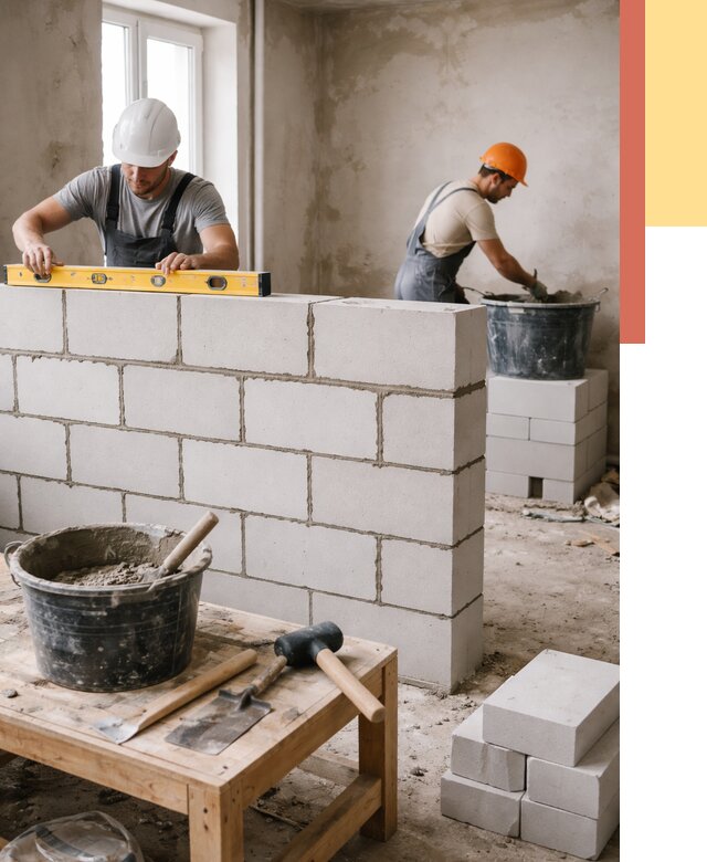 Кладка перегородок из газобетона в Заволжье от 3259 руб. под ключ | ОТДЕЛОЧНИК-Звл