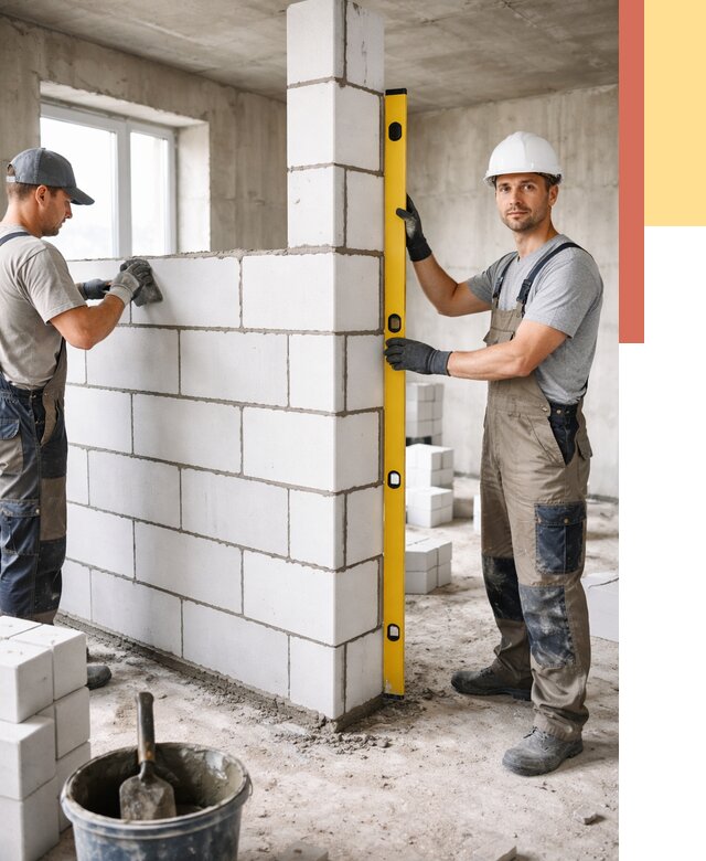 Кладка перегородок из пеноблока в Заволжье от 1833 руб. под ключ | ОТДЕЛОЧНИК-Звл