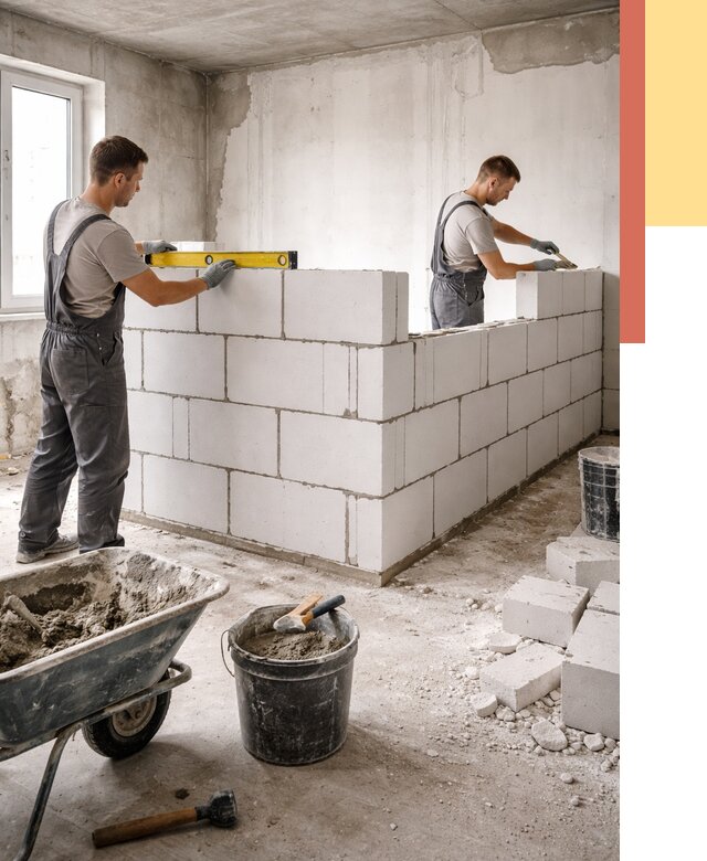 Кладка перегородок из ПГП в Заволжье от 2546 руб./м2 — монтаж и возведение под ключ | ОТДЕЛОЧНИК-Звл