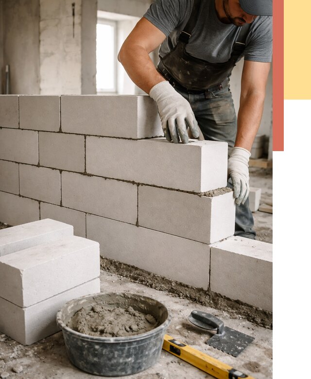 Кладка перегородок из силикатного блока в Заволжье от 4074 руб. под ключ | ОТДЕЛОЧНИК-Звл