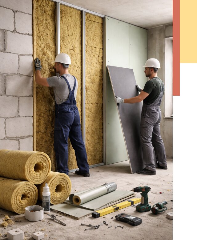 Шумоизоляция перегородок из блоков в Заволжье от 1884 руб./м² — быстро и недорого | ОТДЕЛОЧНИК-Звл