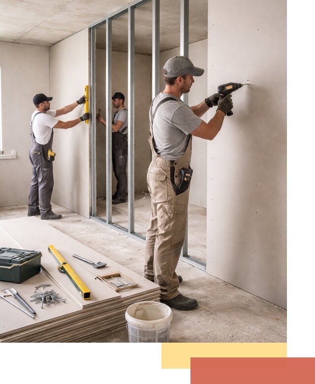 Однослойная перегородка из гипсокартона в Заволжье под ключ, монтаж и отделка