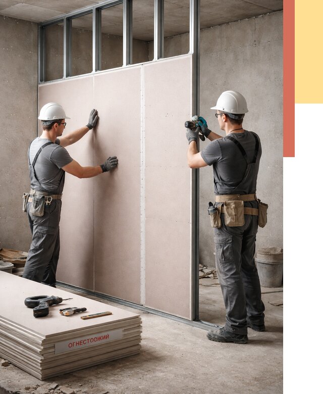 Перегородка из огнестойкого гипсокартона в Заволжье от 1884 руб. под ключ | ОТДЕЛОЧНИК-Звл