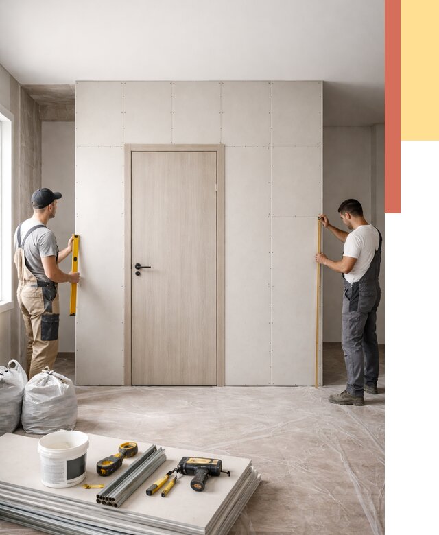 Перегородка из гипсокартона с дверью в Заволжье от 4583 руб. под ключ | ОТДЕЛОЧНИК-Звл