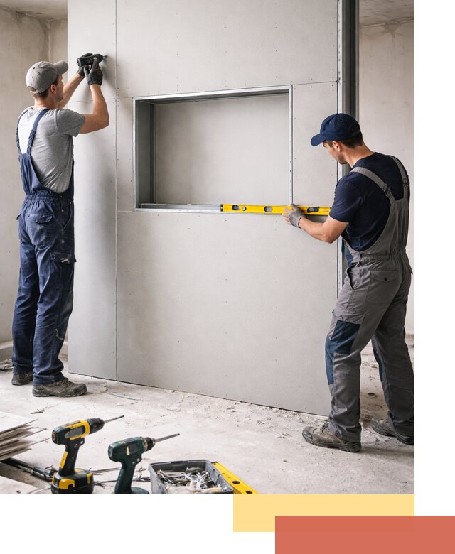 Перегородка из гипсокартона с нишей под декор в Заволжье