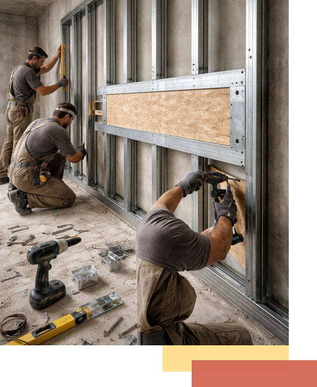 Усиленная перегородка для крепления тяжёлых конструкций в Заволжье