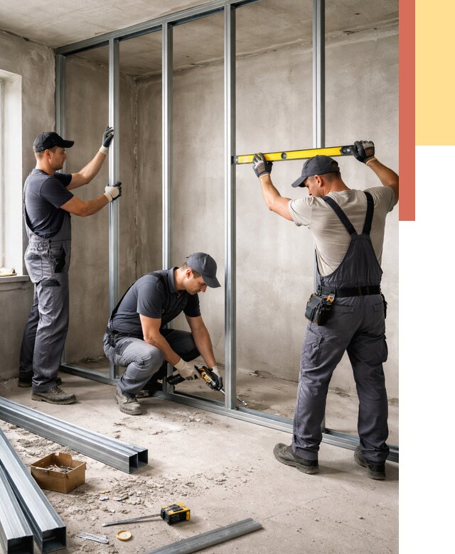 Монтаж каркаса перегородки из профиля в Заволжье от 764 руб. | ОТДЕЛОЧНИК-Звл