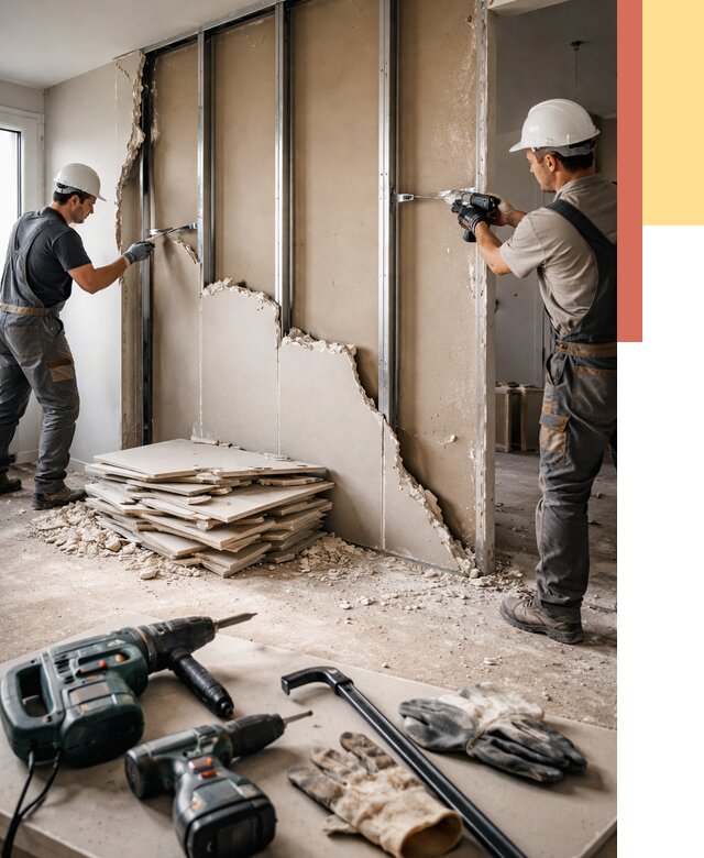 Демонтаж перегородки из гипсокартона в Заволжье от 1222 руб. быстро и недорого | ОТДЕЛОЧНИК-Звл