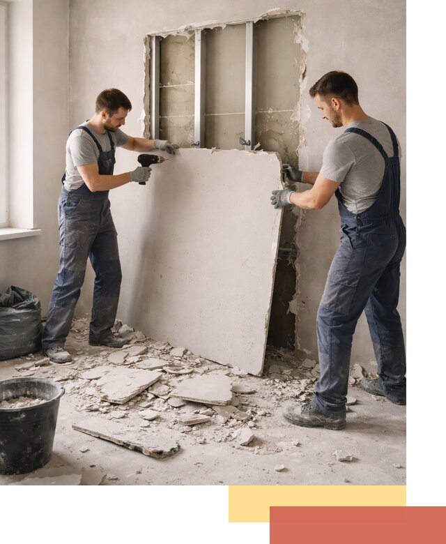 Демонтаж перегородки из гипсокартона в Заволжье быстрый и аккуратный