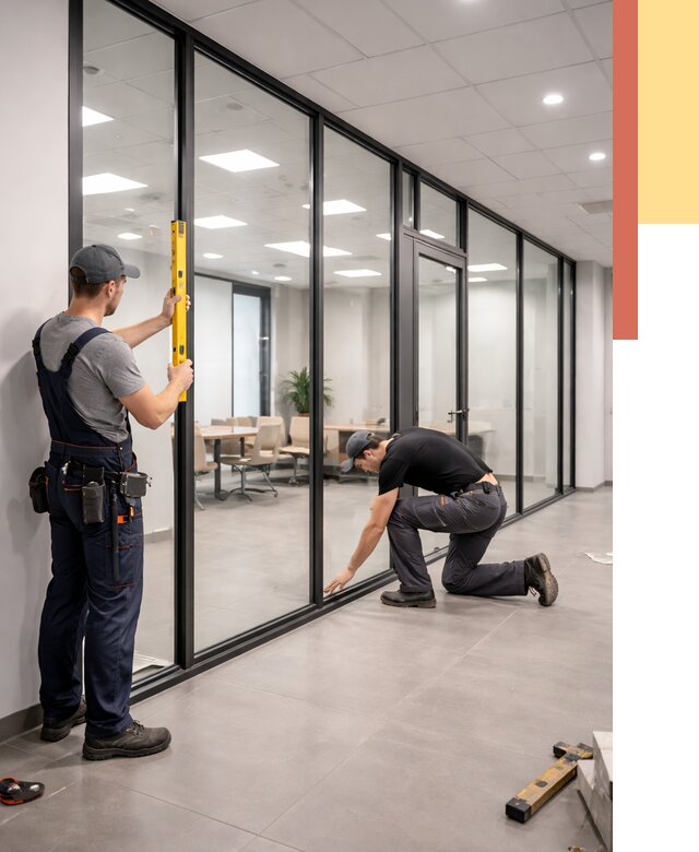 Каркасные стеклянные перегородки в Заволжье под ключ от 9369 руб. | ОТДЕЛОЧНИК-Звл