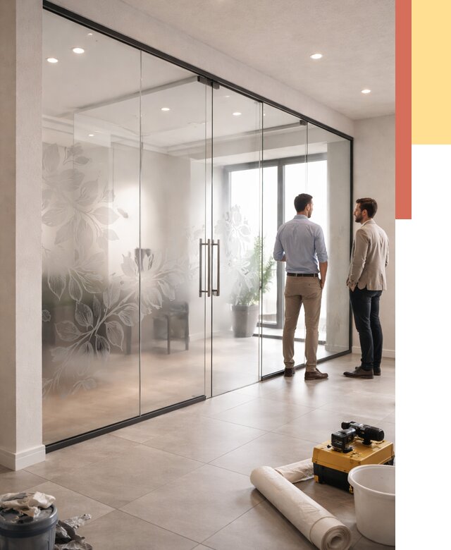 Стеклянные перегородки с рисунком в Заволжье от 12730 руб. монтаж и нанесение | ОТДЕЛОЧНИК-Звл