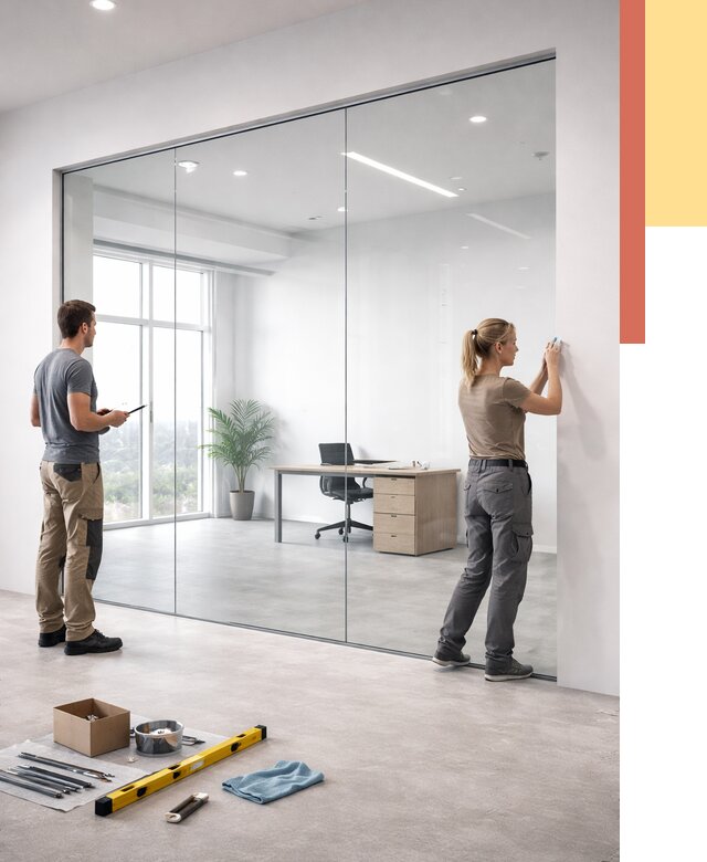 Перегородки из закаленного стекла в Заволжье от 9675 руб. под ключ | ОТДЕЛОЧНИК-Звл