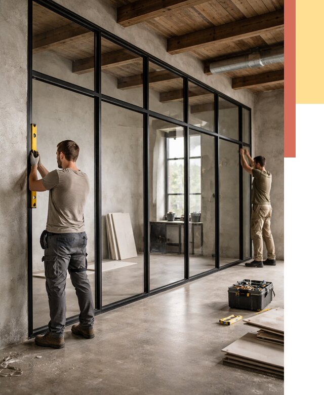 Стеклянные перегородки лофт в Заволжье от 10693 руб. под ключ | ОТДЕЛОЧНИК-Звл