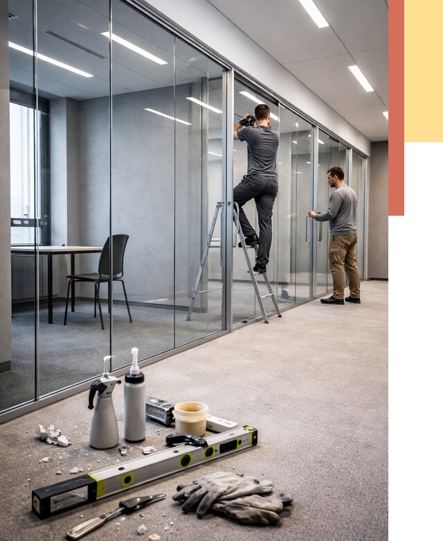 Стеклянные офисные перегородки в Заволжье от 8656 руб. — монтаж и установка | ОТДЕЛОЧНИК-Звл