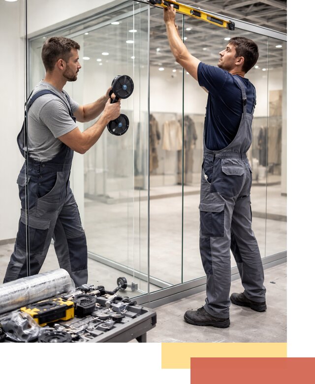 Стеклянные перегородки для магазинов в Заволжье — монтаж и установка