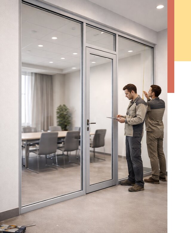 Установка и монтаж алюминиевых перегородок со стеклом в Заволжье от 8351 руб. | ОТДЕЛОЧНИК-Звл