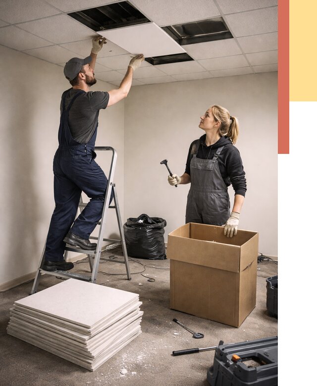 Демонтаж потолочной плитки в Заволжье от 4583 руб. быстро и недорого | ОТДЕЛОЧНИК-Звл