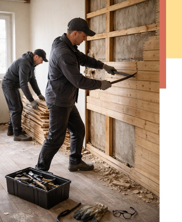 Демонтаж вагонки в Заволжье от 3870 руб/м2 — быстро и недорого | ОТДЕЛОЧНИК-Звл