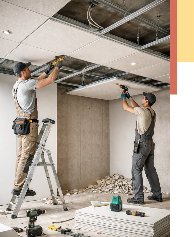 Монтаж акустического потолка в Заволжье от 6620 руб/м2 — быстро и недорого | ОТДЕЛОЧНИК-Звл