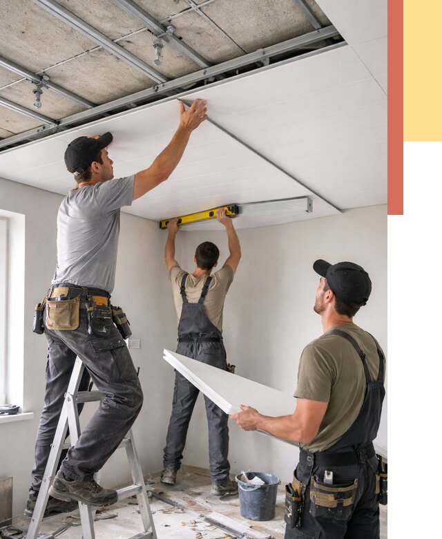 Монтаж потолка из ПВХ панелей в Заволжье от 3564 руб./м2 — быстро и недорого | ОТДЕЛОЧНИК-Звл