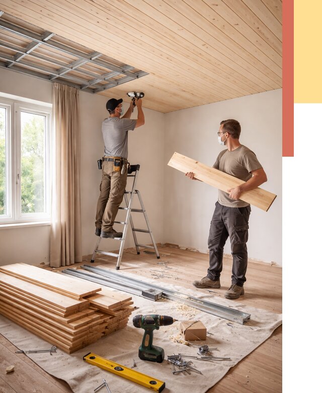 Монтаж потолка из вагонки в Заволжье от 6620 руб. | Быстро и недорого — ОТДЕЛОЧНИК-Звл