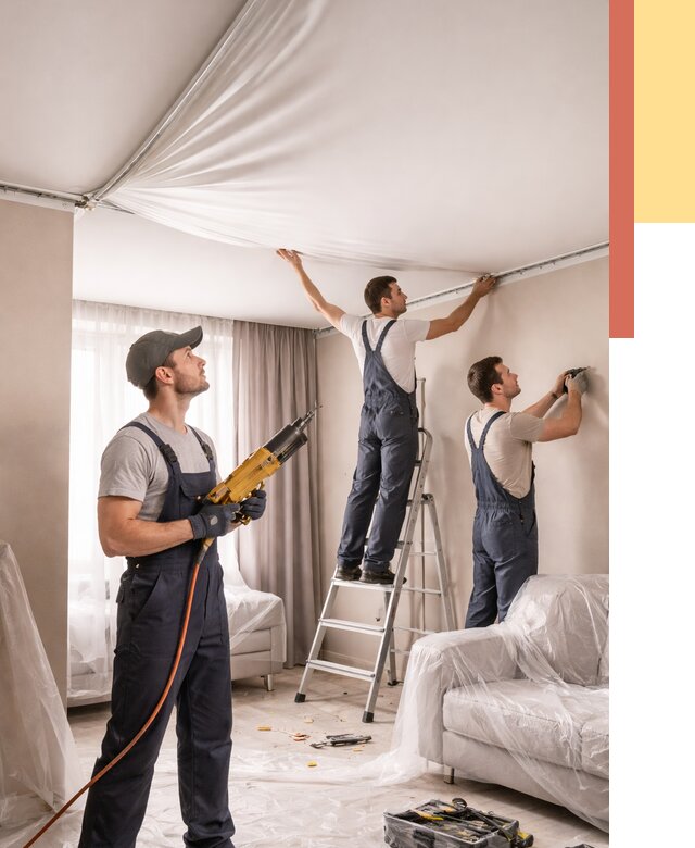 Установка натяжного потолка в Заволжье от 4583 руб. | Быстро и недорого — ОТДЕЛОЧНИК-Звл