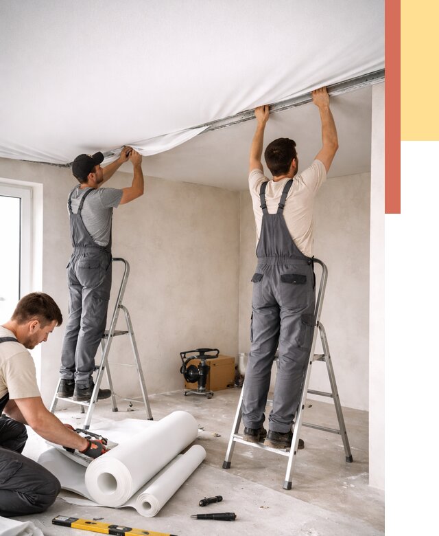 Монтаж тканевого натяжного потолка в Заволжье от 3564 руб. под ключ | ОТДЕЛОЧНИК-Звл