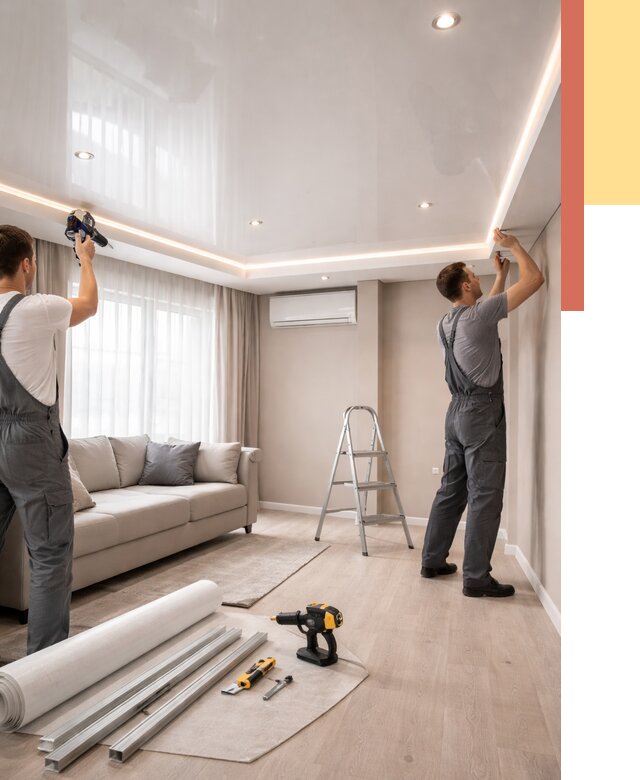 Монтаж глянцевого натяжного потолка в Заволжье от 764 руб. под ключ | ОТДЕЛОЧНИК-Звл