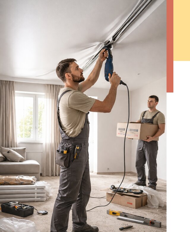 Монтаж сатинового натяжного потолка в Заволжье от 3564 руб. | Быстро, недорого — ОТДЕЛОЧНИК-Звл