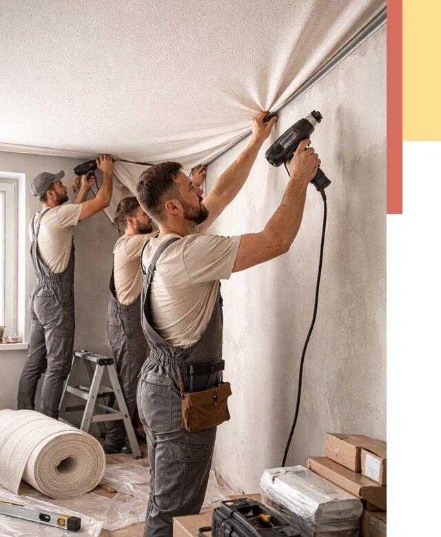 Монтаж фактурного натяжного потолка в Заволжье от 764 руб. — ОТДЕЛОЧНИК-Звл