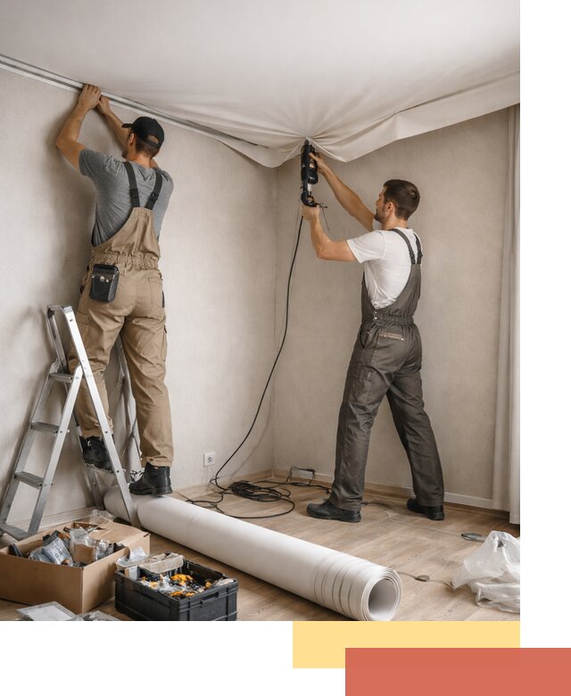 Монтаж цветного натяжного потолка в Заволжье за один день