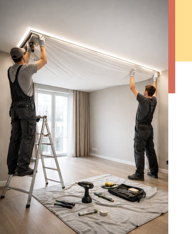 Монтаж парящего натяжного потолка в Заволжье от 4583 руб. быстро и недорого | ОТДЕЛОЧНИК-Звл