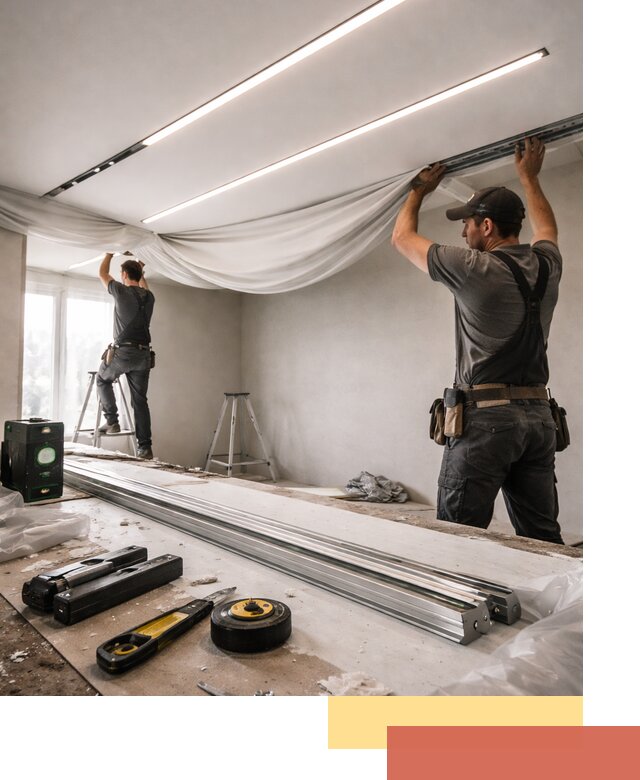 Монтаж натяжных потолков со световыми линиями в Заволжье