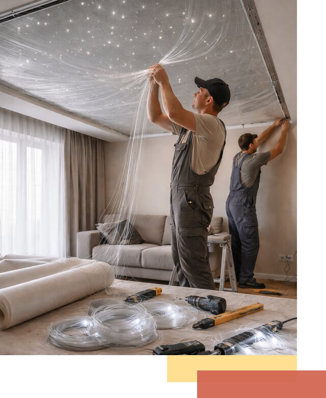 Монтаж натяжного потолка «Звездное небо» в Заволжье