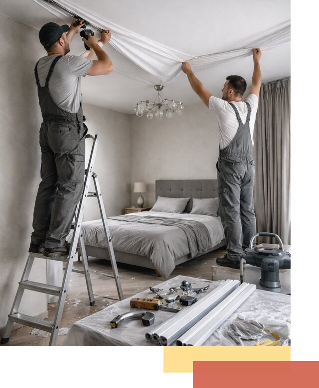 Монтаж натяжного потолка в спальне в Заволжье