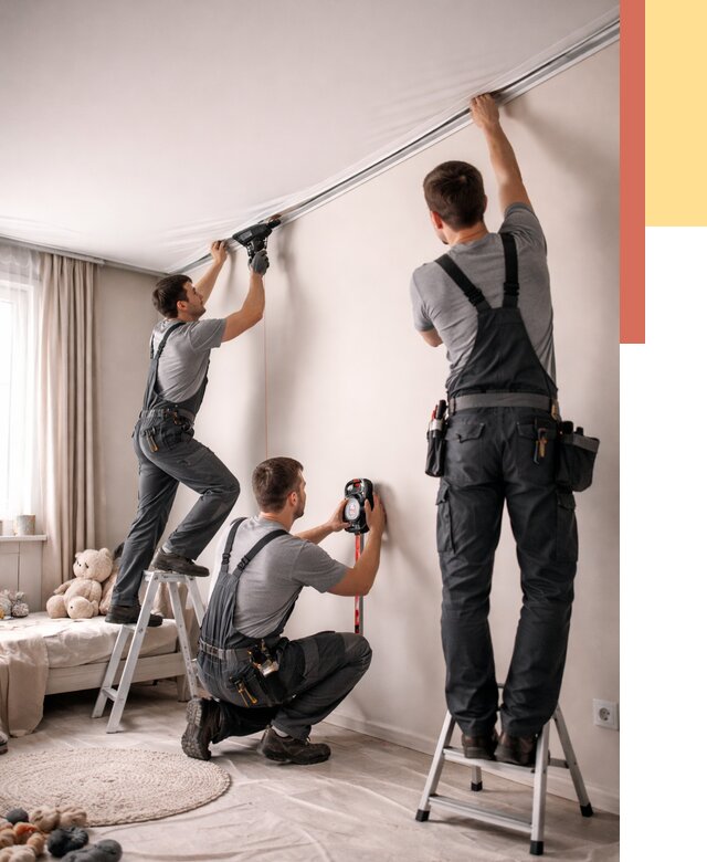 Монтаж натяжного потолка в детской в Заволжье от 3564 руб. — быстро и недорого | ОТДЕЛОЧНИК-Звл