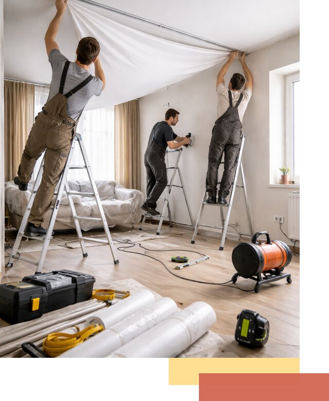 Монтаж натяжного потолка в гостиной в Заволжье