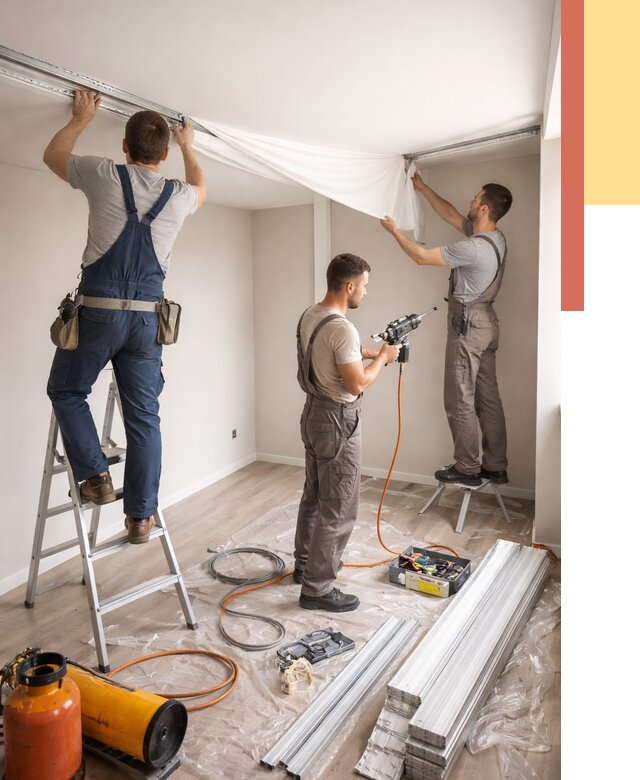 Монтаж натяжного потолка в студии в Заволжье от 5601 руб. — быстро и недорого | ОТДЕЛОЧНИК-Звл