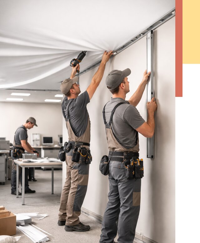 Монтаж натяжного потолка в офисе в Заволжье от 458 руб/м² — быстро и недорого | ОТДЕЛОЧНИК-Звл