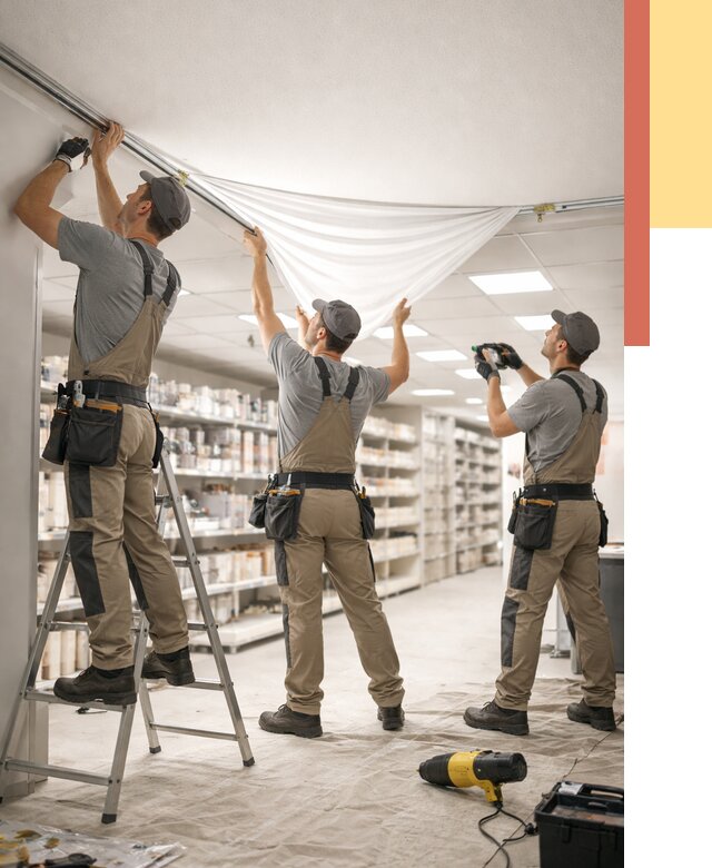 Монтаж натяжного потолка в магазине в Заволжье от 4583 руб. быстро и недорого | ОТДЕЛОЧНИК-Звл