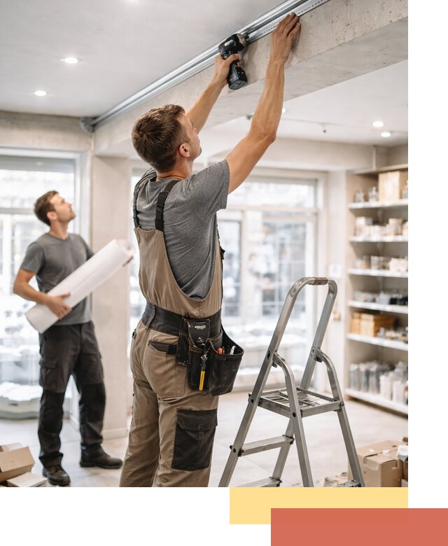 Монтаж натяжных потолков в магазине в Заволжье